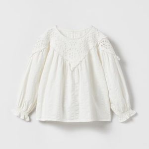 Zara Girls Embroidered White Eyelet Blouse